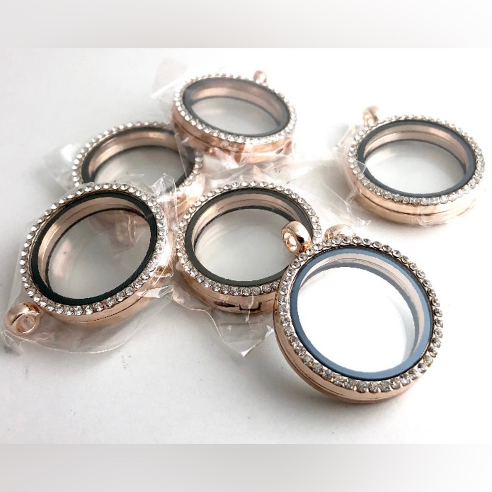 1pcs Rose Gold Floating Locket - Memory Glass Clear Round Flat Terrarium